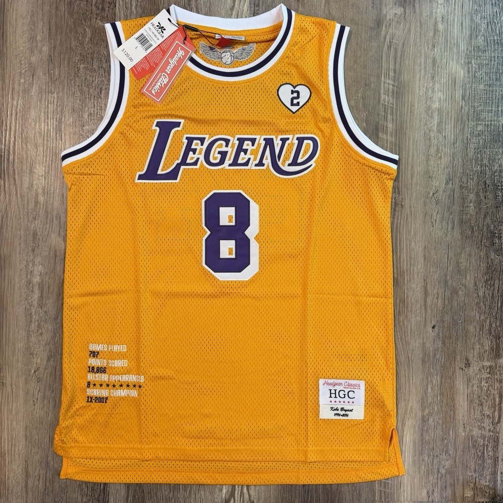 NWT HEADGEAR CLASSICS YELLOW TRIBUTE JERSEY‎ KOBE BRYANT #8 MAMBA #24 Size L